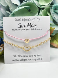 Girl Mom Pink Cord Layered Bracelet