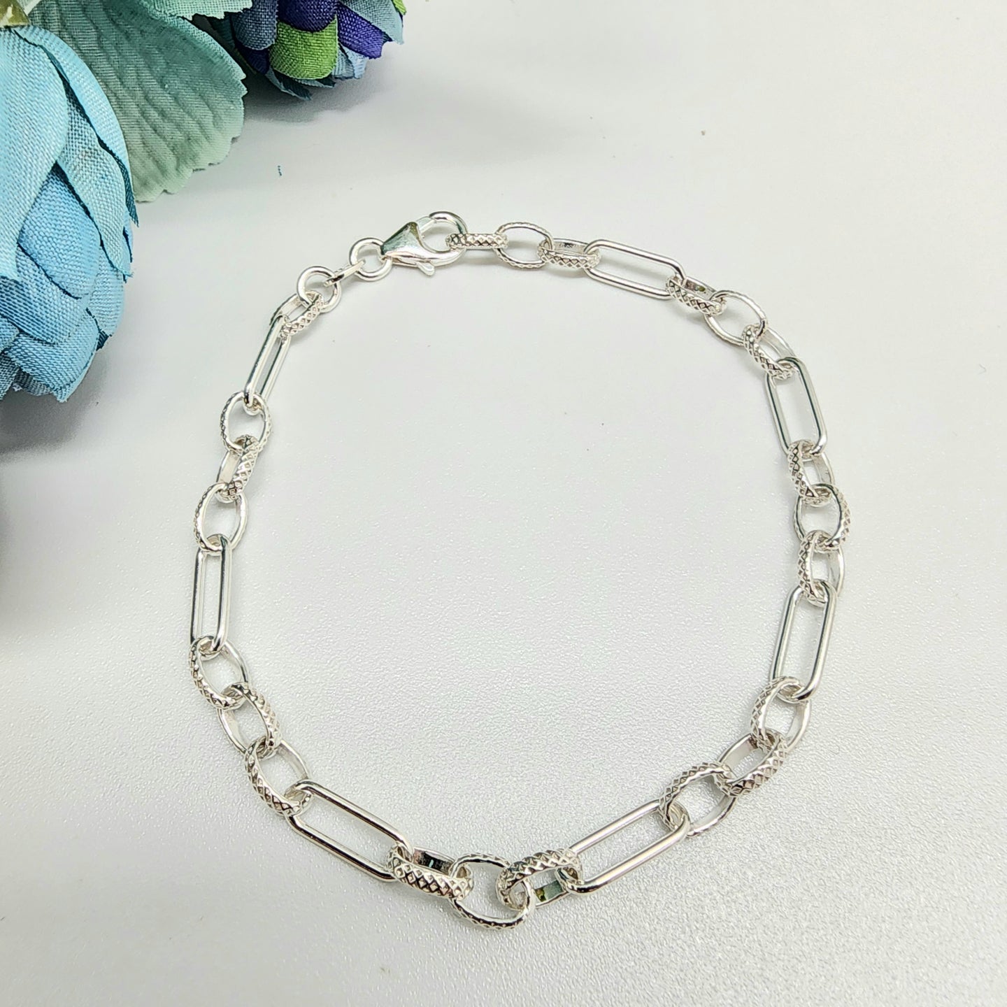 Sterling Silver paper clip and oval linked Bracelet