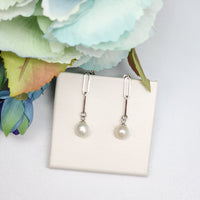 Sterling Silver paperclip with pearl dangle Earrings