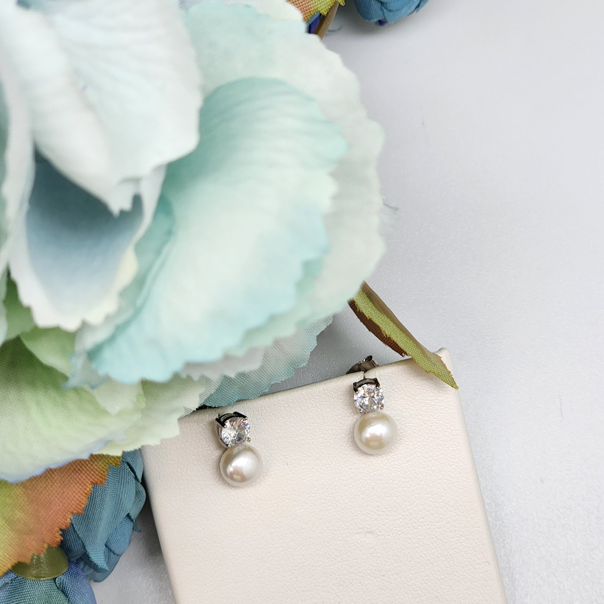 Sterling Silver CZ stud with pearl Earrings