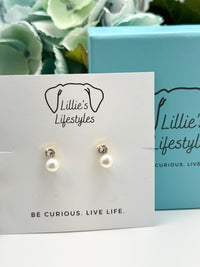 Sterling Silver CZ stud with pearl Earrings